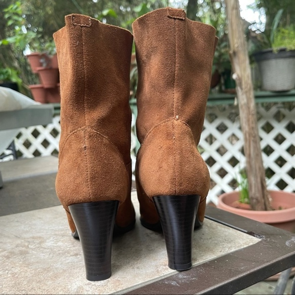 Leather Cognac Rounded Toe Boots 7.5 - Picture 6 of 10